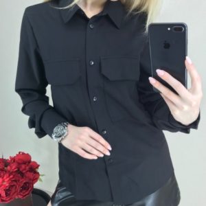 Купить черную рубашку с длинным рукавом на пуговицах для женщин выгодно