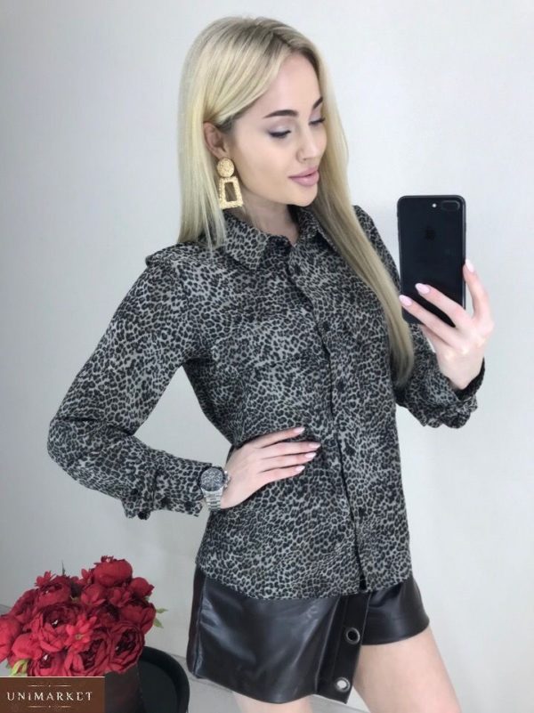 Придбати леопардову сорочку з довгим рукавом на ґудзиках для жінок в Україні