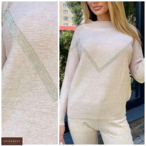 Купити кольору мокко жіночий светр з кашеміром і декором з каменів онлайн