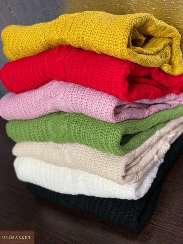 Купить желтый, красный, розовый, зеленый. беж, черный короткий оверсайз свитер с завязками сбоку для женщин по низким ценам
