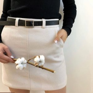 Купить бежевую юбку для женщин из твида в мелкую полоску елочка с ремнем (размер 42-48) по скидке