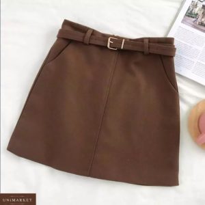 Приобрести коричневую юбку из твида с поясом в комплекте (размер 44-48) для женщин онлайн