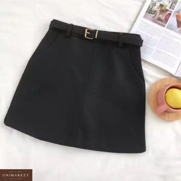 Заказать черную женскую юбку из твида с поясом в комплекте (размер 44-48) выгодно