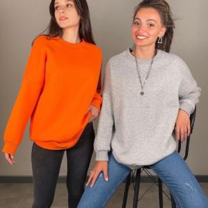 Заказать оранжевый, серый базовый свитшот на флисе для женщин из трехнитки в Украине