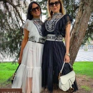 Приобрести белую и черную блузу с вышивкой в стиле этно в интернете для женщин
