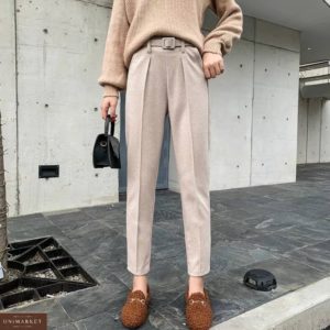 Заказать женские брюки со стрелкой серого цвета из полированного кашемира (размер 44-48) онлайн
