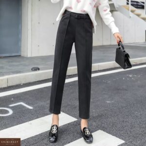 Купити чорні брюки зі стрілкою з полірованого кашеміру для жінок (розмір 44-48) по знижці