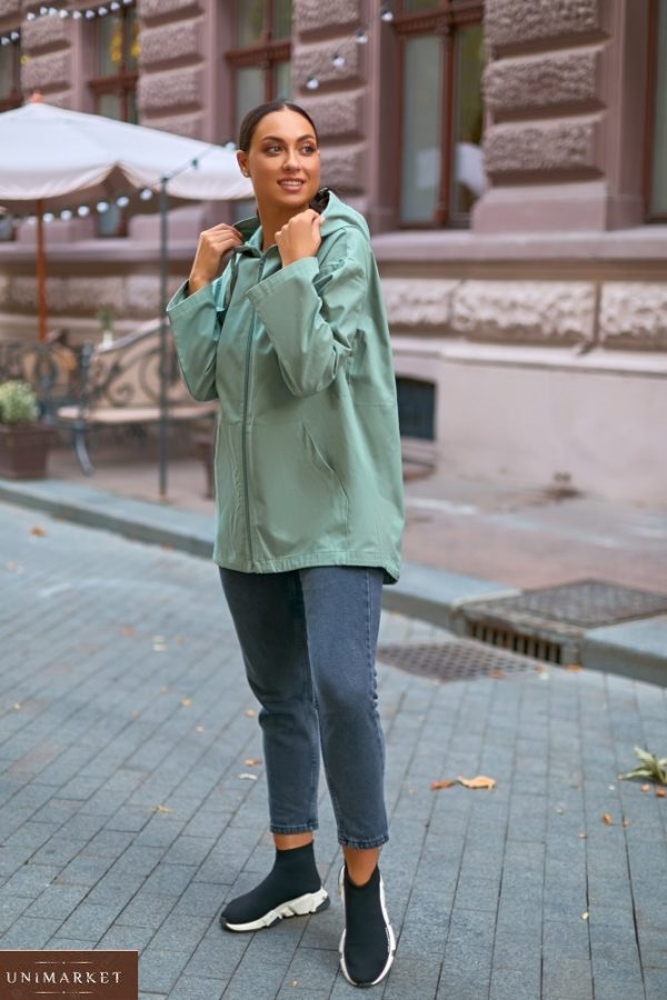 Купити жіночу куртку оверсайз з капюшоном (розмір 42-56) кольору оливка вигідно на осінь