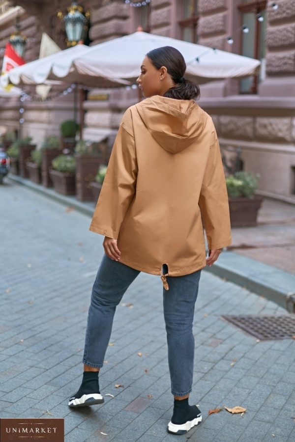Придбати жіночу куртку оверсайз з капюшоном (розмір 42-56) кольору беж на осінь дешево