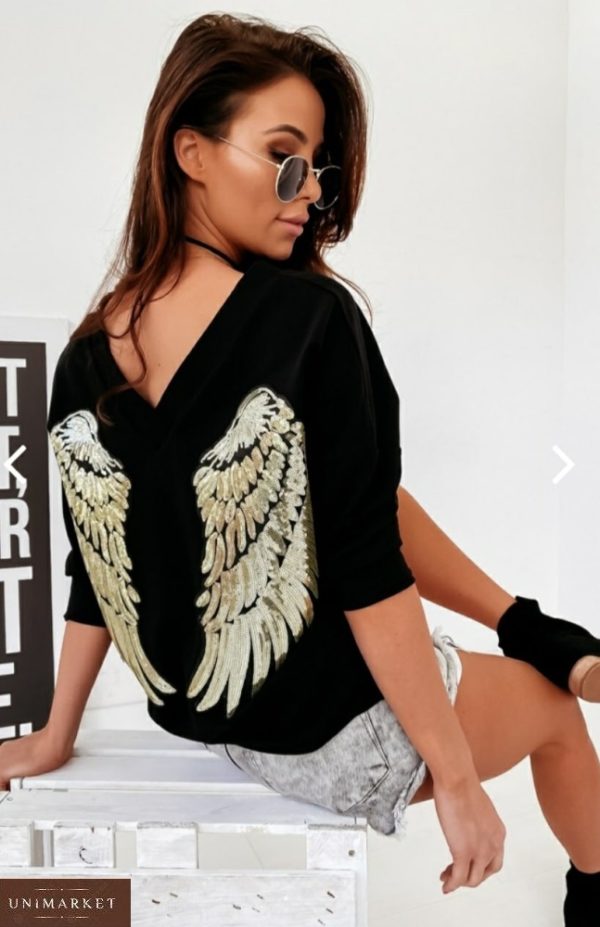 Придбати чорний джемпер з крилами на спині (розмір 42-56) для жінок за низькими цінами