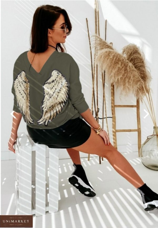 Заказать хаки джемпер с крыльями на спине (размер 42-56) для женщин онлайн на осень