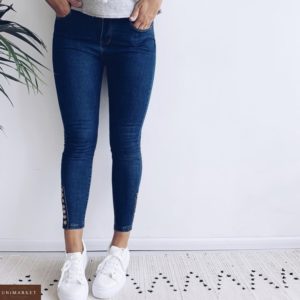 Замовити сині жіночі укорочені стрейчеві джинси скинни з гудзиками онлайн