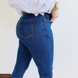 Замовити жіночі укорочені сині стрейчеві джинси скинни з гудзиками в інтернеті