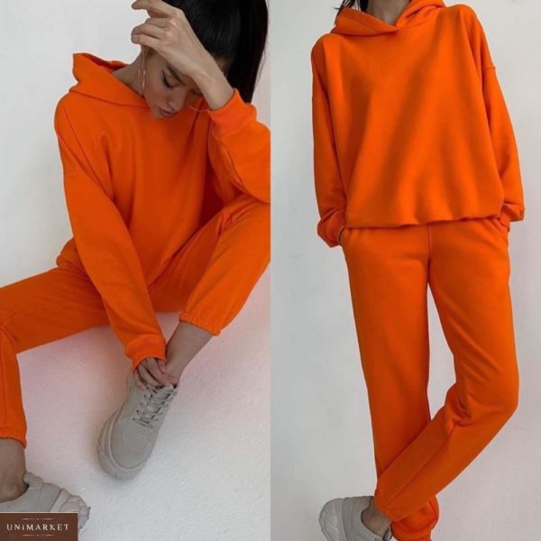 Замовити спортивний жіночий костюм оранж оверсайз з капюшоном онлайн