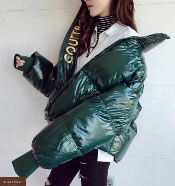 Замовити зелену куртку oversize з холлофайбер (розмір 44-48) по знижці для жінок