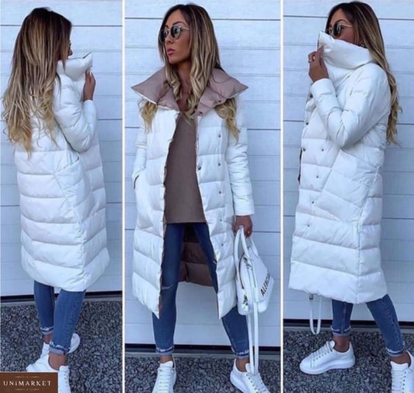 Заказать онлайн белую двухстороннюю куртку на заклепках с косыми карманами для женщин