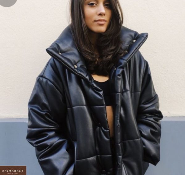 Заказать женскую черную кожаную куртку на подкладке с утеплителем по скидке