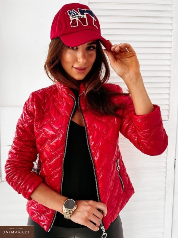 Замовити жіночу стьобану куртку червону з непромокаючої матеріалу (розмір 42-56) в Україні