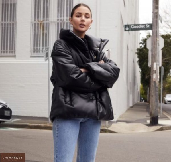 Купить для женщин кожаную куртку на подкладке черную с утеплителем онлайн