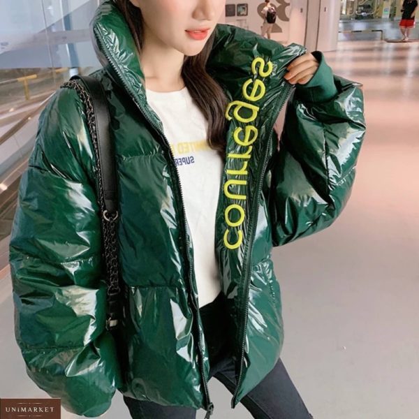 Купити зеленого кольору жіночу куртку oversize з холлофайбер (розмір 44-48) вигідно