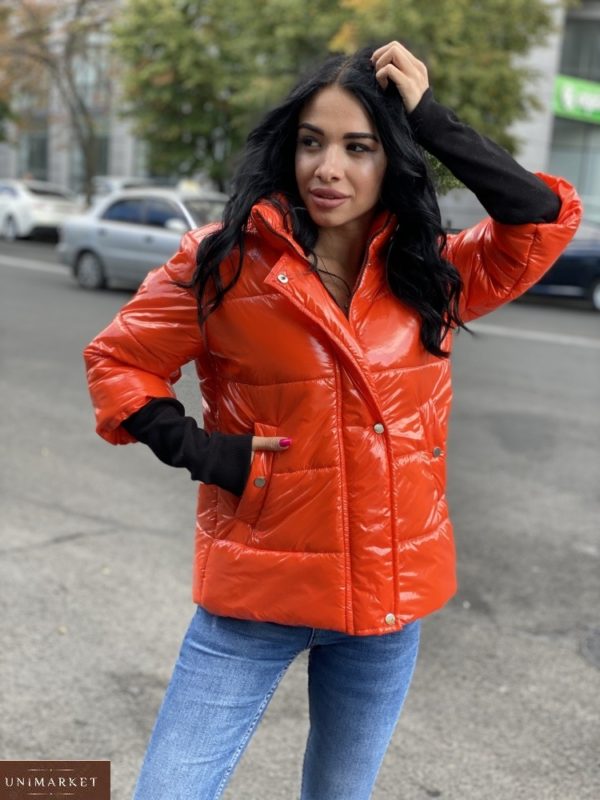 Заказать оранж зимнюю лаковую куртку с двойным рукавом онлайн для женщин