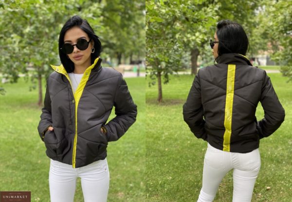 Купить черную женскую куртку на заклепках с полоской на спине онлайн