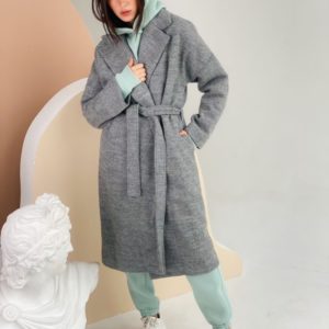 Заказать женское кашемировое пальто с поясом (размер 42-48) серого цвета в Украине