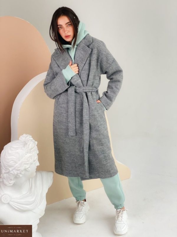 Заказать женское кашемировое пальто с поясом (размер 42-48) серого цвета в Украине