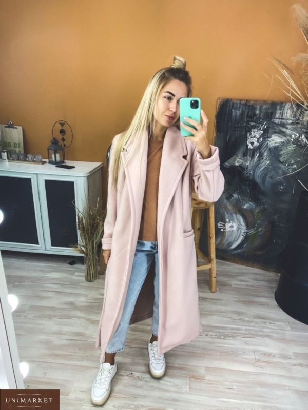 Придбати кольору пудра кашемірове пальто на трикотажній основі з поясом для жінок онлайн