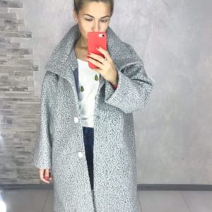 Приобрести серое пальто oversize свободного кроя из букле барашек (размер 42-52) для женщин недорого
