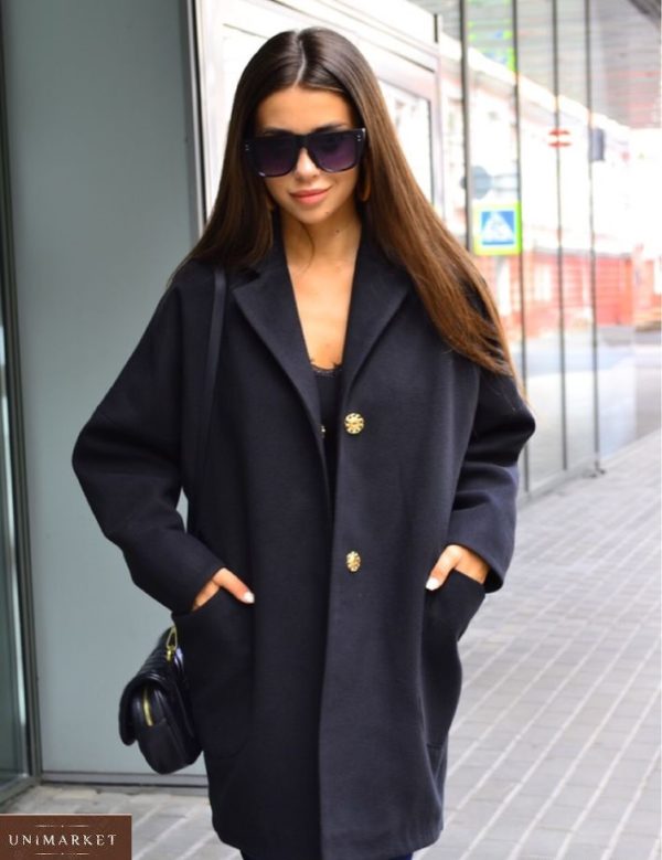 Заказать черного цвета кашемировое укороченное пальто на кнопках с карманами выгодно для женщин