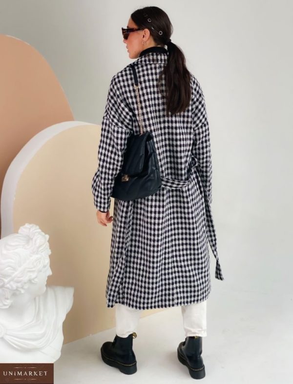 Приобрести женское кашемировое пальто с поясом (размер 42-48) недорого черно-белого цвета