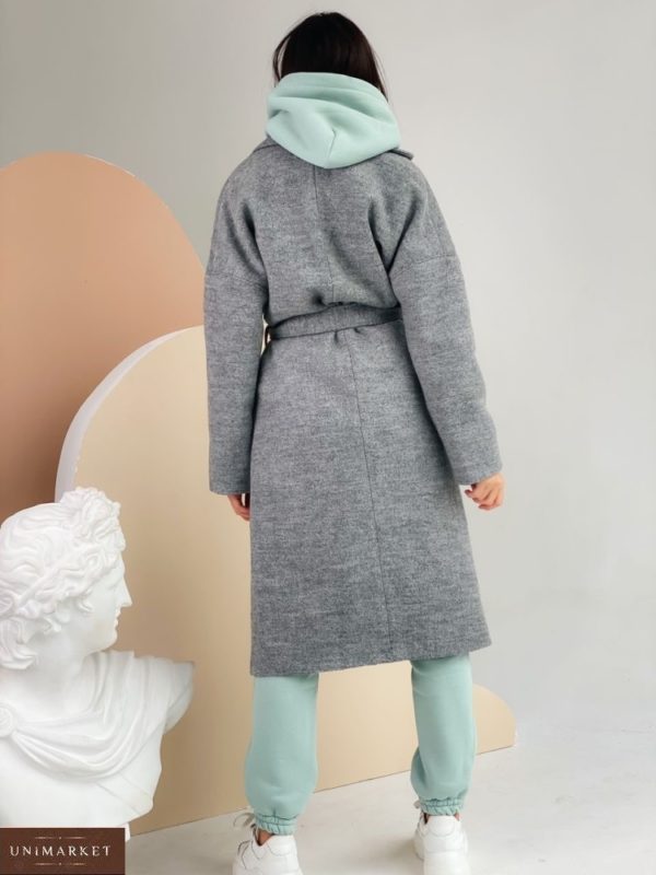 Купити сіре кашемірове пальто з поясом (розмір 42-48) для жінок вигідно