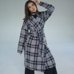 Придбати сірого кольору на зиму кашемірове пальто в клітку з поясом (розмір 42-52) онлайн жіноче