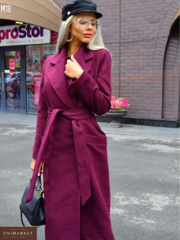 Замовити кольору малина жіноче довге пальто з кашеміру на сатиновій підкладці в інтернеті