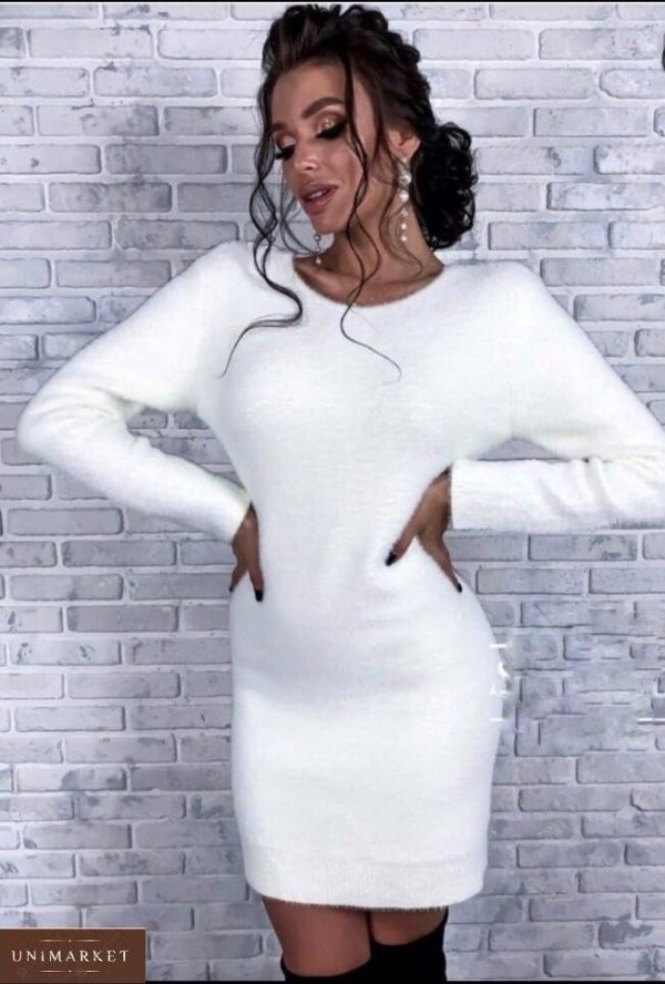 Придбати біле тепле плаття з ангори з відкритою спиною з мереживом для жінок на зиму онлайн