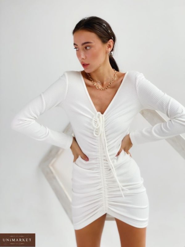 Замовити біле плаття з довгим рукавом з трикотажу мустанг недорого