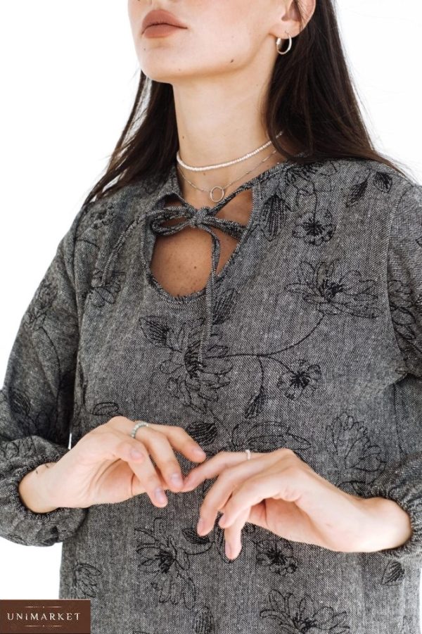 Заказать женское серого цвета шерстяное платье оверсайз с длинным рукавом (размер 42-52) онлайн