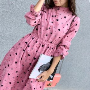 Заказать розовое вельветовое платье с длинным рукавом с сердечками для женщин недорого