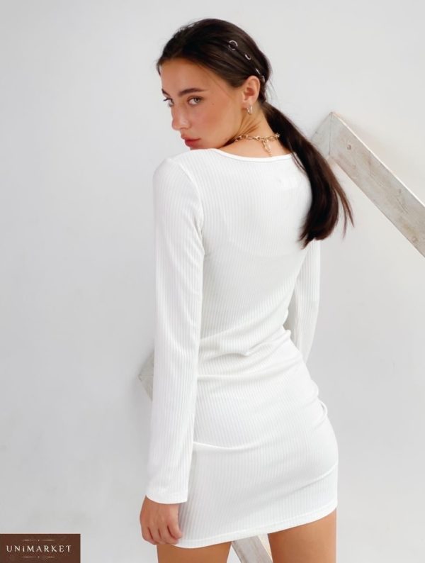 Придбати жіночу сукню з довгим рукавом з трикотажу мустанг білого кольору недорого
