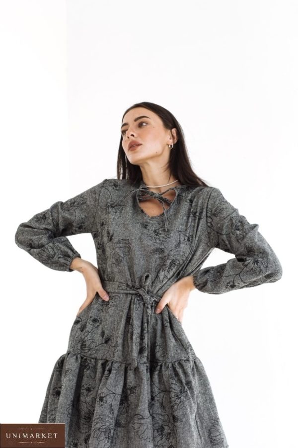 Придбати жіночу вовняне плаття оверсайз з довгим рукавом (розмір 42-52) сірого кольору в Україні