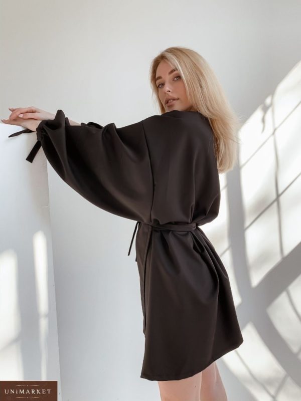 Придбати сукню оверсайз на запах з широкими рукавами (розмір 42-48) для жінок по знижці чорного кольору