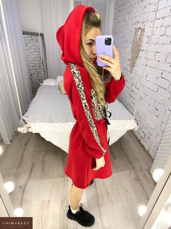 Приобрести женское красное платье в спортивном стиле с принтованной вставкой (размер 42-52) недорого