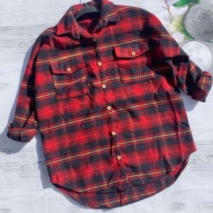 Придбати червону байкову сорочку з кишенею в клітку для жінок онлайн