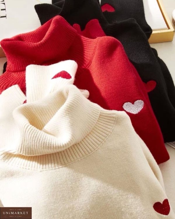 Приобрести белый, красный, черный мягкий кашемировый свитер с горлом с сердечками для женщин по низким ценам