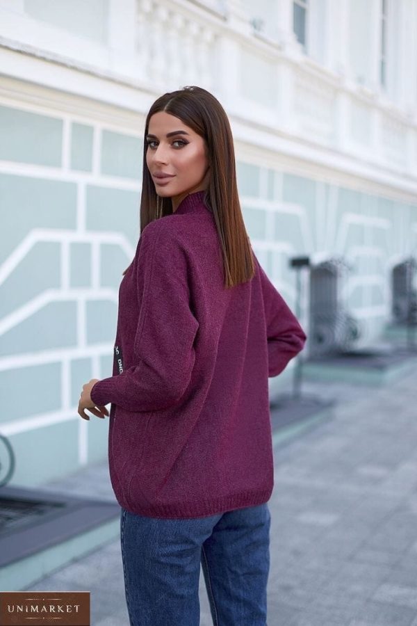 Купить сиреневого цвета свитер оверсайз для женщин из кашемира по скидке