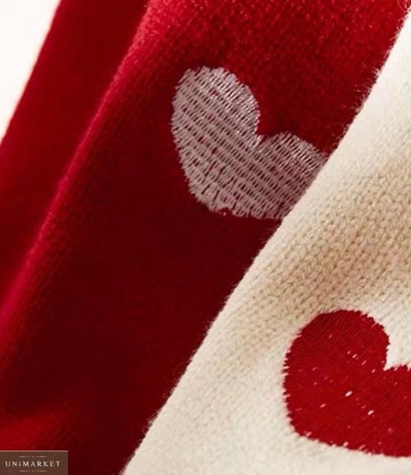 Приобрести красный, белый мягкий кашемировый свитер с горлом с сердечками выгодно для женщин