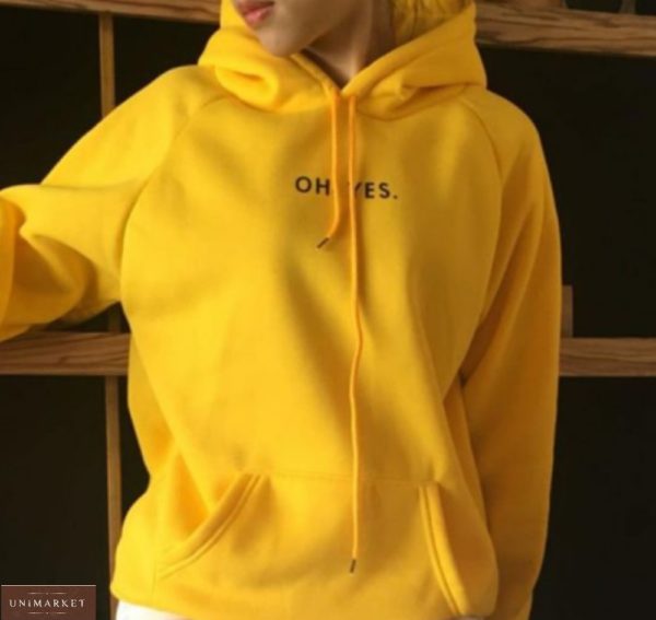 Замовити жовтого кольору худі з капюшоном для жінок з вишивкою Oh Yes в інтернеті