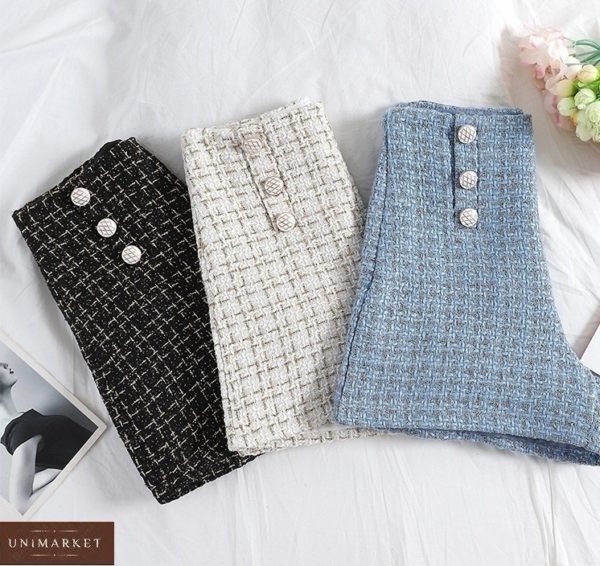 Купить белые, голубые, черные шорты в стиле chanel из ткани букле женские недорого