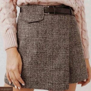 Приобрести коричневого цвета юбку-шорты из твида полушерсти с поясом (размер 44-48) для женщин выгодно